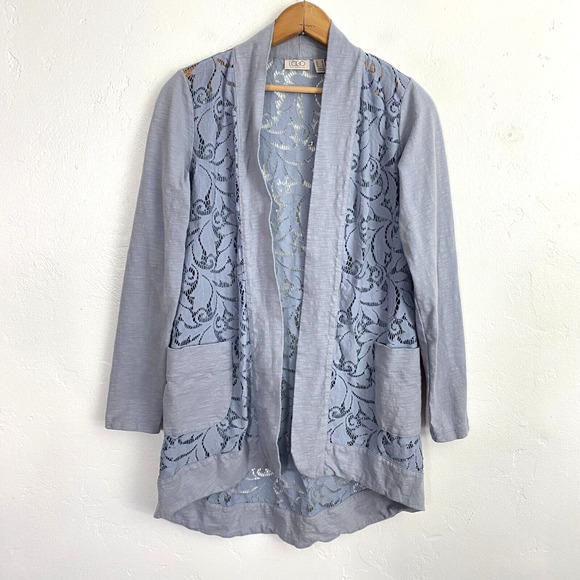 Logo by Lori Goldstein Lace Cardigan Womens Small Blue Gray Open Front - Picture 1 of 12